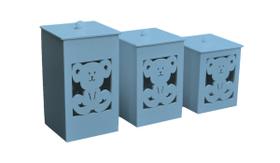 Jogo 3 Potes Ursinho Mdf Madeira Pintado