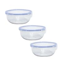 Jogo 3 Potes Vidro 580ml Marmita Micro-ondas Freezer Tigela Jogo 3 Potes Vidro 580ml Marmita Micro-ondas Freezer Tigela