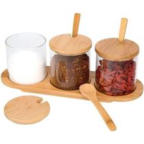 Jogo 3 Potes Vidro Borossilicato Suporte Mimo Style