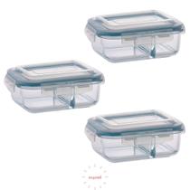 Jogo 3 Potes Vidro Com Divisória Hermético Marmita 1040 ml Jogo 3 Potes Vidro Com Divisória Hermético Marmita 1040 ml
