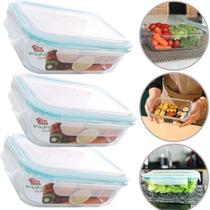 Jogo 3 Potes Vidro Grande 1040ml Com Tampa Hermética, Marmita Fitness Para Refeições Armazenar Mantimentos- Vasilha Transparente