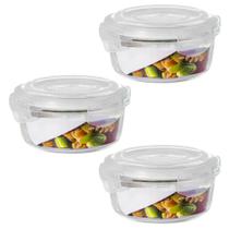 Jogo 3 Potes Vidro Hermético 4 Travas Redondo 950ml Marmita
