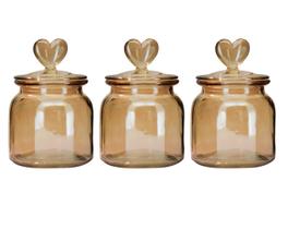 Jogo 3 Potes Vidro Hermético Âmbar Decor Afeto Coração 650ml - Tuut Jogo 3 Potes Vidro Hermético Âmbar Decor Afeto Coração 650ml - Tuut