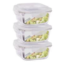 Jogo 3 Potes Vidro Hermetico Pequeno Marmita Fit 320 ml