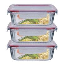 Jogo 3 Potes Vidro Hermetico Retangular Canelado 1520ml