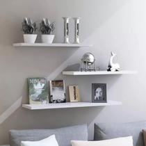 Jogo 3 Prateleira Lisa 40/50/60 MDF Branco Reta Quadros Fotos Livro Decoração