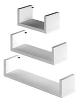 Jogo 3 Prateleiras Nicho U Branco Preto Mdf Quarto