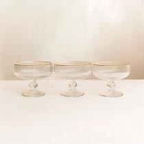 Jogo 3 Taças De Sobremesa Vidro Borda Dourada Filete 280ml Transparente E Dourado