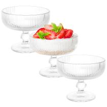 Jogo 3 Taças Tigela Sobremesa Vidro Sorvete Doces Canelada Bulk Versalhes 320ml
