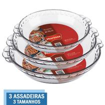 Jogo 3 Tamanhos de Forma Filetada Vidro Doces Torta Marinex