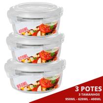 Jogo 3 Tamanhos Pote Vidro Hermético Marmita Redondo - Quality House / Univendas
