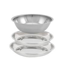 Jogo 3 Tigelas Rasas E Funda Aço Inox Bowl Cozinha Alimentos Saladeira Mundiart