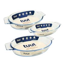 Jogo 3 Travessas Oval Vidro Borossilicato Premium com Alças 780ml, 640ml e 380ml Forno e Micro-ondas