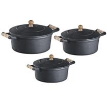 Jogo 3 Und Caçarolas Ferro E Alça Madeira 1,0, 1,55 E 2,05 L.