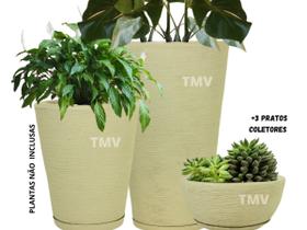 Jogo 3 Vasos Luxo Planta Decorativ Casa Jardim Varanda P M G--BEGE - Três Mares Variedades