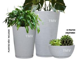 Jogo 3 Vasos Luxo Planta Decorativ Casa Jardim Varanda P M G--cinza - Três Mares Variedades