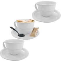 Jogo 3 Xícaras Caneca com Pires Branco Melamina 200ml Café