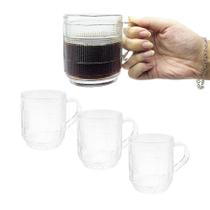 Jogo 3 Xícaras Caneca De Vidro Transparente Com Alça 250ml