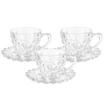 Jogo 3 Xícaras de Vidro com Pires Rocks 185 ml ECT Jogo 3 Xícaras de Vidro com Pires Rocks 185 ml ECT