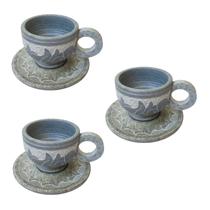 Jogo 3 Xicaras Pedra Sabão 150 ml C/ Pires Ideal P/ Café Chá Jogo 3 Xicaras Pedra Sabão 150 ml C/ Pires Ideal P/ Café Chá