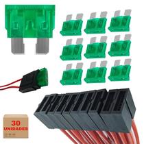 Jogo 30 Fusivel 30 Amperes Com Porta Fusivel Automotivo Lote