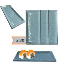 Jogo 30 Pratos Sushi Kakusara Retangular Porcelana Azul Mesclado Jogo 30 Pratos Sushi Kakusara Retangular Porcelana Azul Mesclado