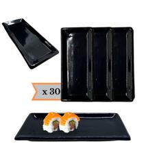 Jogo 30 Pratos Sushi Kakusara Retangular Porcelana Preto Jogo 30 Pratos Sushi Kakusara Retangular Porcelana Preto