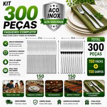 Jogo 300 Peças Garfo e Faca Inox Talheres Resistentes para Refeições Eventos e Cozinha