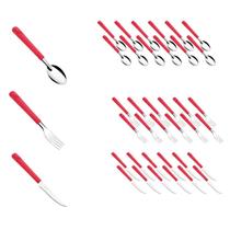Jogo 36 Talher Faca Garfo Colher Inox Vermelho Luna Casa