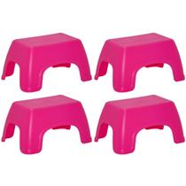 Jogo 4 Bancos Infantis Catty Tramontina em Plástico Decorado Banquinho Multiuso Atividades Rosa