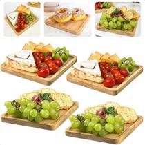 Jogo 4 Bandeja De Bambu Square Quadrada De Servir Multiuso 17 Cm Lyor