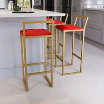 Jogo 4 Banqueta Alta Balcão Bistrô Dourada Confort Industrial Premium Estofado