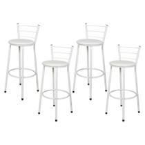 Jogo 4 Banqueta Alta Para Cozinha Branca Epoxi Assento Branco