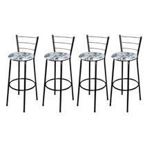 Jogo 4 Banqueta Alta Para Cozinha Epoxi Preta Estofado Floral