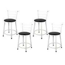 Jogo 4 Banqueta Baixa Para Cozinha Branca Assento Preto