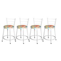 Jogo 4 Banqueta Baixa Para Cozinha Epoxi Branca Estofado Cerveja