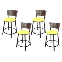 Jogo 4 Banqueta Baixa Para Cozinha Hawai Café Assento Amarelo Jogo 4 Banqueta Baixa Para Cozinha Hawai Café Assento Amarelo