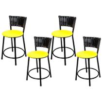 Jogo 4 Banqueta Baixa Para Cozinha Hawai Preto Assento Amarelo Jogo 4 Banqueta Baixa Para Cozinha Hawai Preto Assento Amarelo