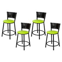 Jogo 4 Banqueta Baixa Para Cozinha Hawai Preto Assento Verde Jogo 4 Banqueta Baixa Para Cozinha Hawai Preto Assento Verde