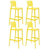Jogo 4 Banquetas Altas Tramontina Sofia Amarelo 50x45x104cm Bares Pubs Bancada Área Gourmet