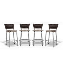Jogo 4 Banquetas Baixas Banco Estrutura Prata Junco Argila Mesa Bistrô Cozinha Área Gourmet Linha Premium Itagold