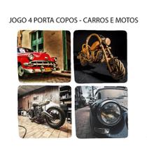 Jogo 4 Bolacha de Chopp Personalizado Carro Moto Antiga Quadrado