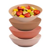 Jogo 4 Bowl Mini Tigela Bambu PP Cores Sortidas Sobremesa Caldos Sopa Lyor 250ml