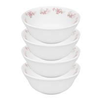 Jogo 4 Bowl Tigela Cumbuca Caldos Sobremesas Flowers Pink Vidro 400ml Em Casa Tem