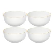 Jogo 4 Bowl Tigela de Porcelana Branco com Borda Dourada Royal Premium 500ml Haüskraft Jogo 4 Bowl Tigela de Porcelana Branco com Borda Dourada Royal Premium 500ml Haüskraft