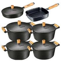 Jogo 4 Caçarolas E 2 Frigideira Ferro Fundido Panela Mineira