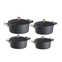 Jogo 4 Caçarolas e Tampa Ferro Alça Madeira 16 18 20 e 22cm Jogo 4 Caçarolas e Tampa Ferro Alça Madeira 16 18 20 e 22cm
