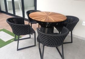 Jogo 4 Cadeiras 1 Mesa Corda Náutica Área Extrena Jardim Piscina