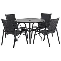 Jogo 4 Cadeiras Alumínio e Mesa Tampo Ripado 100cm Diâmetro para Área Jardim Varanda Piscina Emily Preto