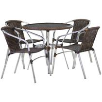 Jogo 4 Cadeiras Alumínio e Mesa Tampo Tramado Fibra Sintética para Jardim Piscina Varanda Floripa Argila